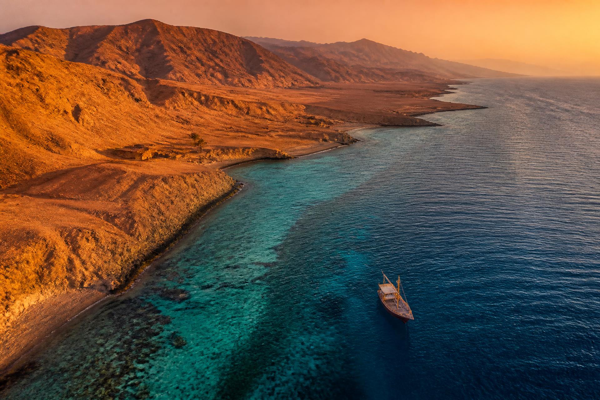 Red Sea coastline and desert landscape